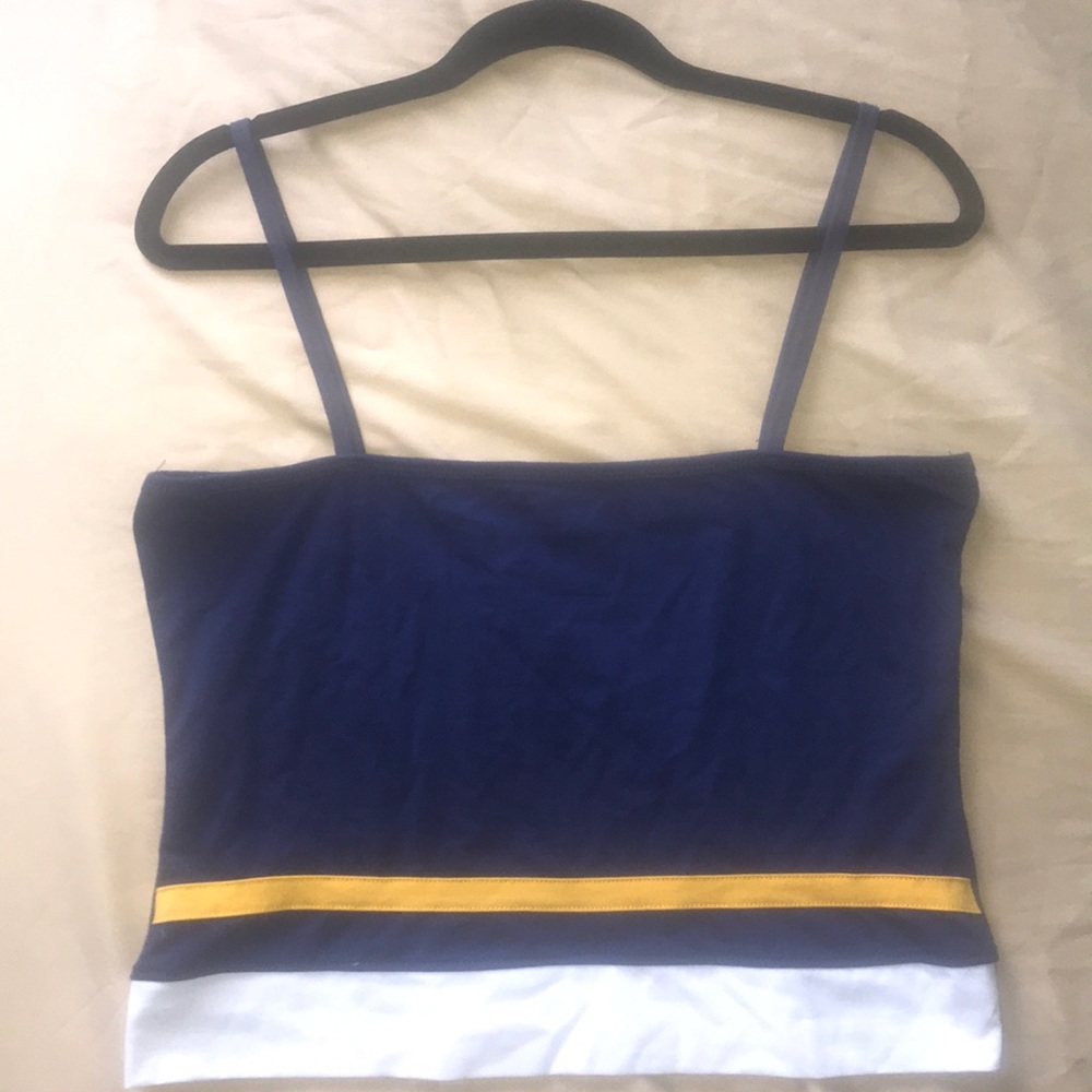 Navy Square Neck Color Block Crop Top